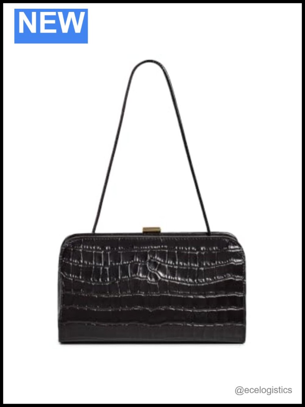 Croc-Embossed Leather Covered Frame Clutch with Shoulder Straps
